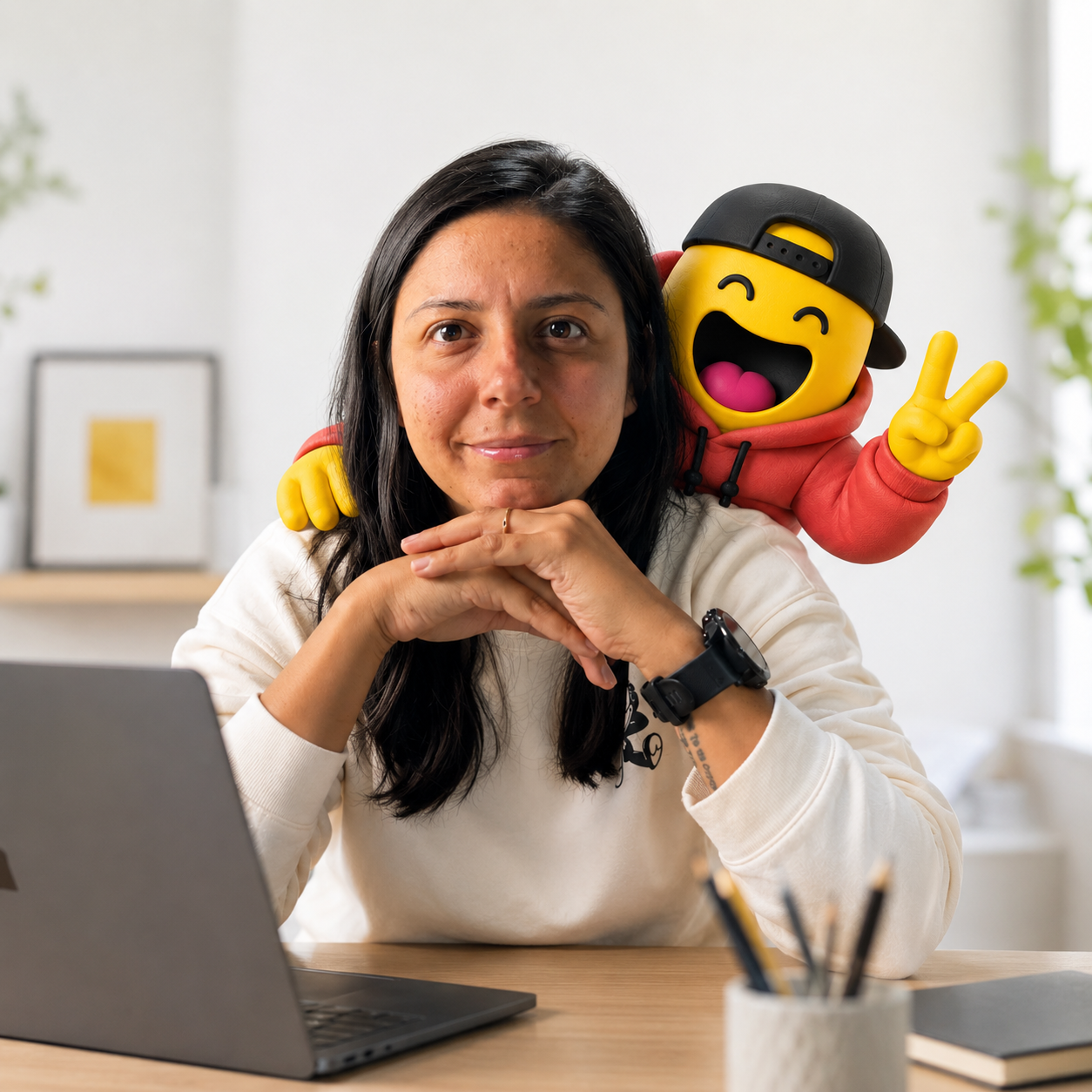 Laura Salazar con la mascota de Vena Digital